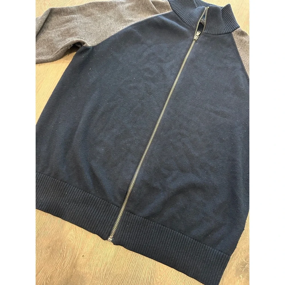 Banana‎ Republic Luxe Sweater Mens Medium Navy Blue Grey Full Zip Cardigan Mock